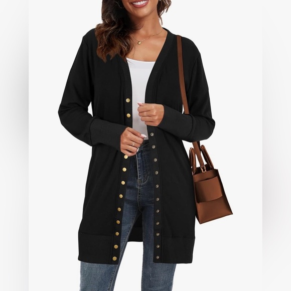 Snap Button Down Ribbed Cardigan Black Size S - Picture 3 of 10